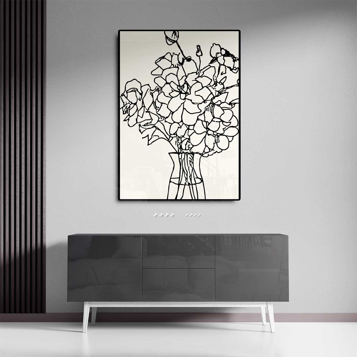 Lijntekening Bloemboeket – canvas kunstwerk als wanddecoratie