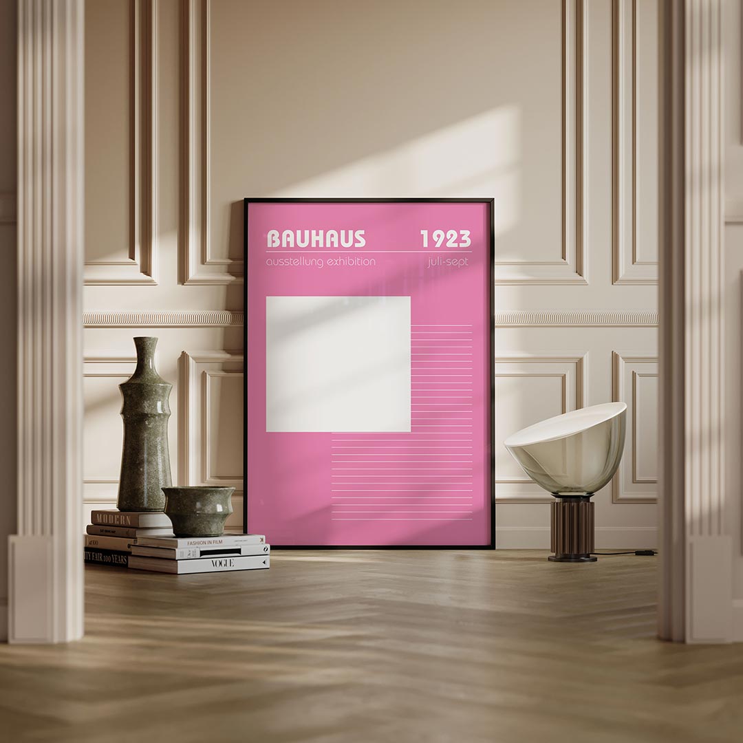 Roze lijnenspel – moderne Bauhaus wandkunst als poster