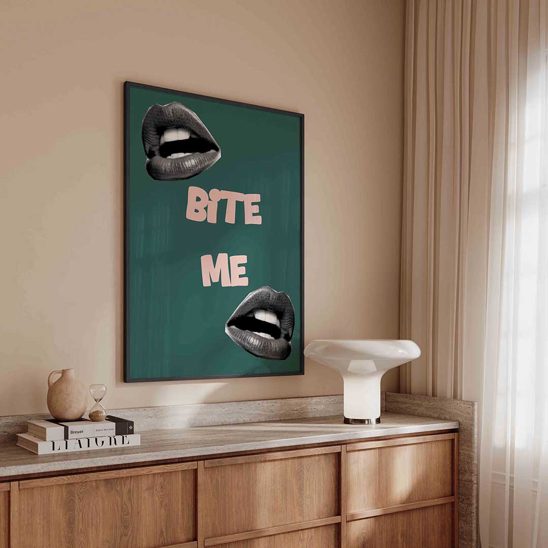 Bijtende lippen – kleurrijke Pop Art poster in staand formaat