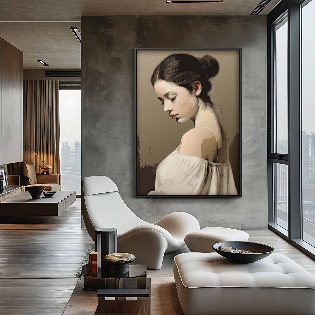 Dromerige Portretstudie – staand kunstwerk voor modern interieur