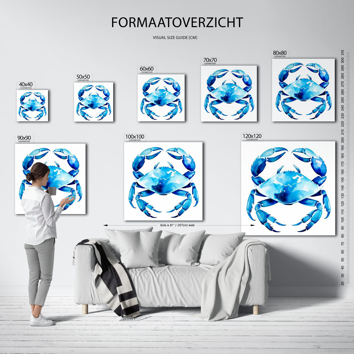 Blauwe krab – vierkante muurposter met kleurrijke illustratie