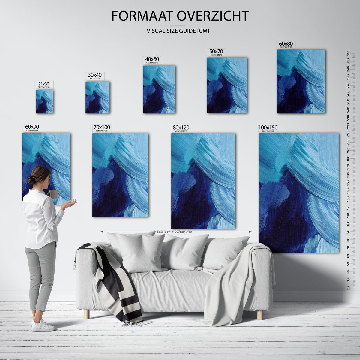 Blauwe penseelstreken – staande muurposter met artistieke uitstraling