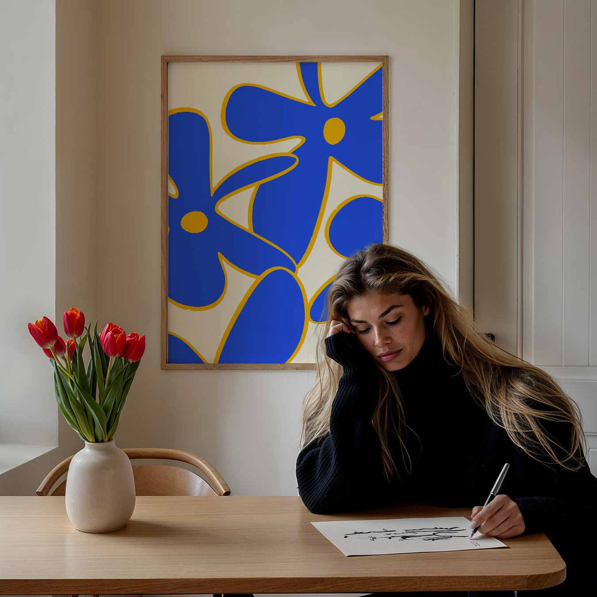 Blauwe Bloemenpracht – bloemen poster als moderne staande wanddecoratie