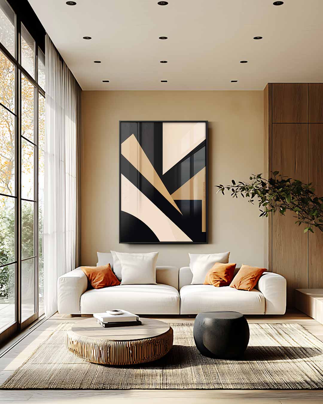 Strakke Geometrie in Aardetinten – staande wandkunst voor woonkamer of interieur