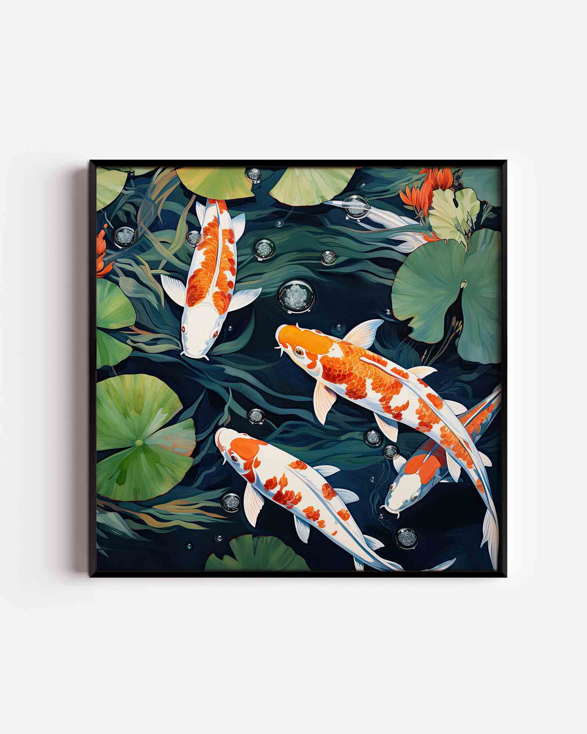 Koi vissen en waterlelies – Aziatische vierkante poster als wanddecoratie