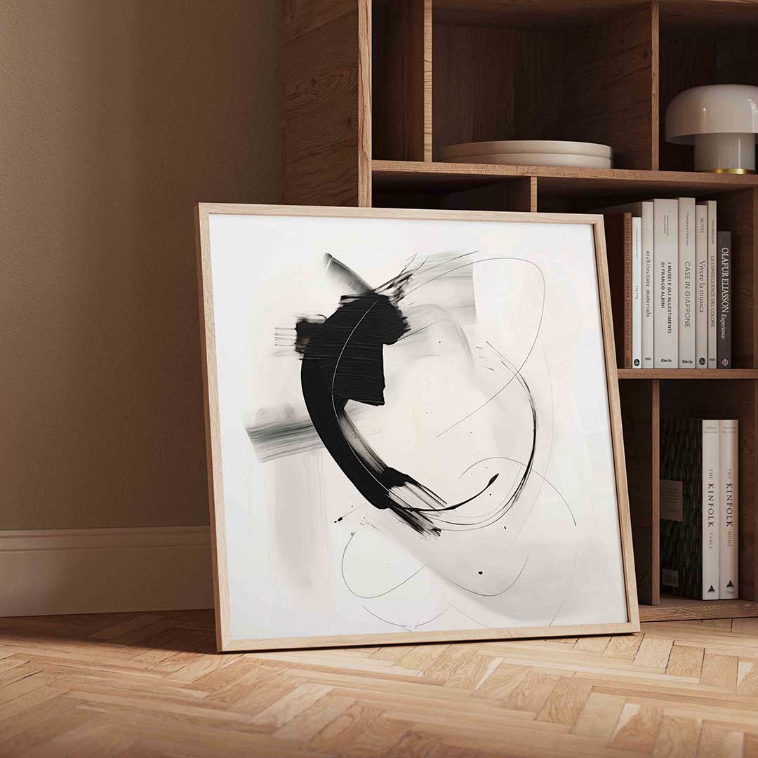 Abstracte zwarte penseelstreken – moderne wandkunst met kleur en vormen als poster