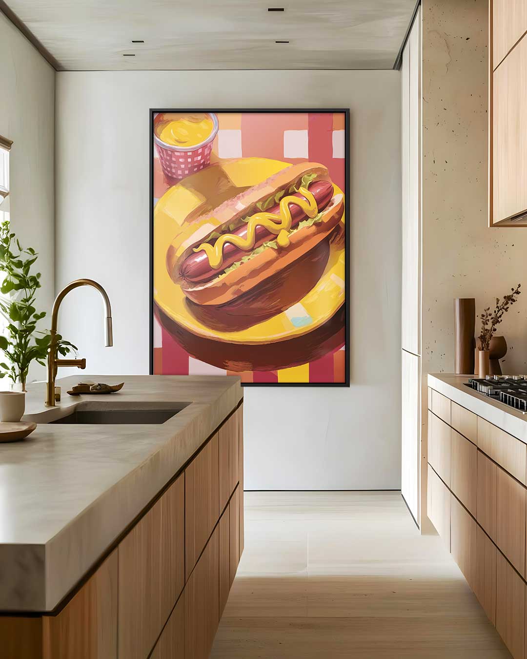 Smakelijke Hotdog Expressie – staand kunstwerk voor modern interieur