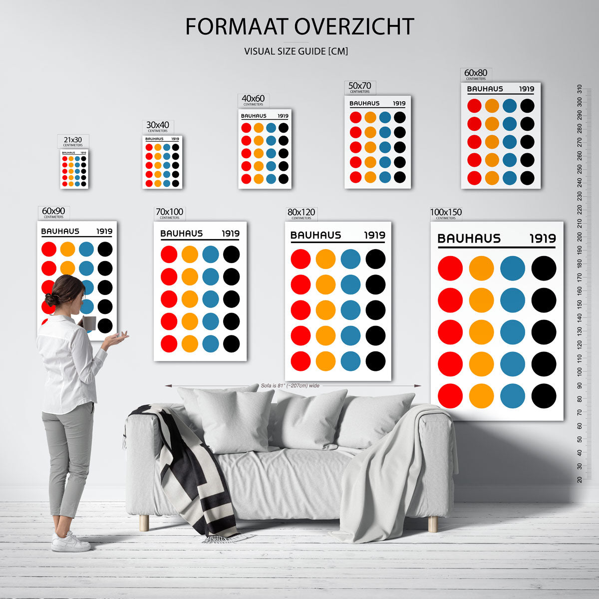 Cirkelritme en kleur – geometrische poster in Bauhaus-stijl van WallArtistic