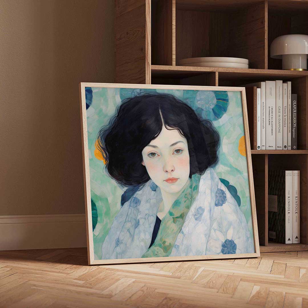 Vrouw met donkere haren – geïllustreerde wandkunst als vierkante poster