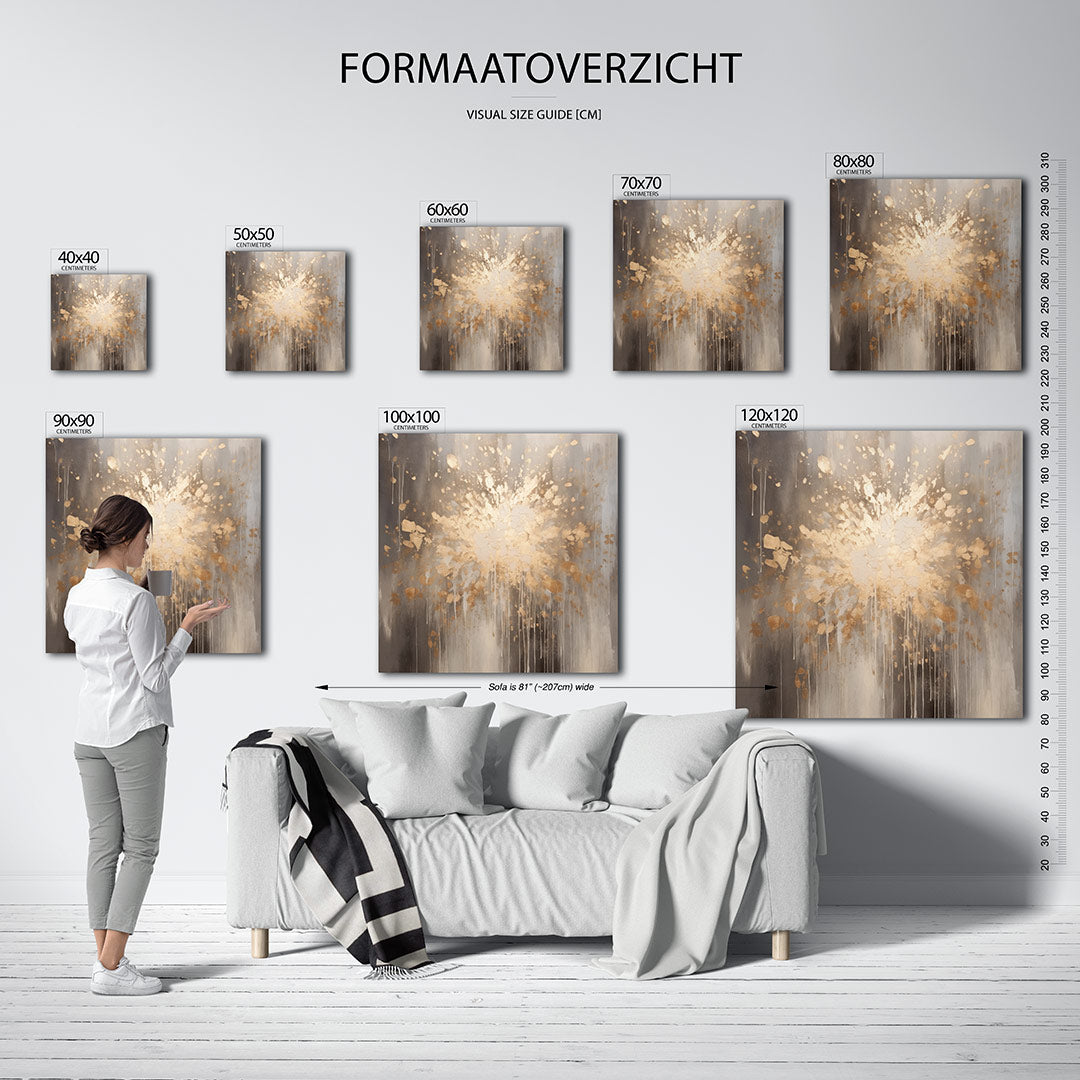 Explosieve kleurenpracht kunstwerk – materiaalweergave – dit kunstwerk toont een dynamische explosie van beige en brons