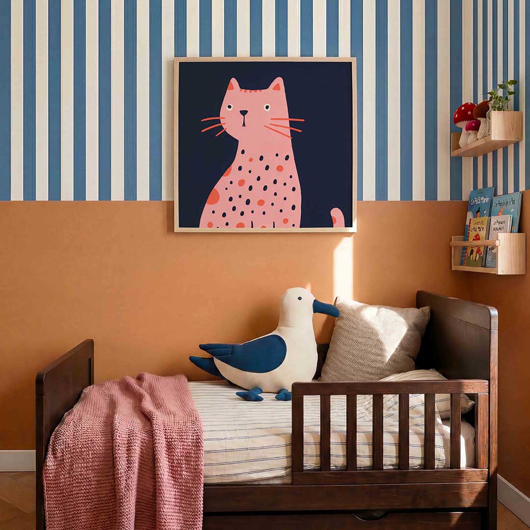 Roze kat – kids poster in vierkant formaat