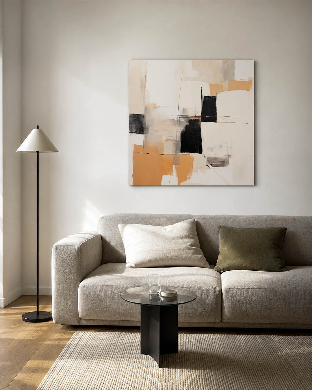 Geometrische vormen kunstwerk – vierkante wanddecoratie – dit werk toont een dynamische compositie van rechthoeken en lijnen