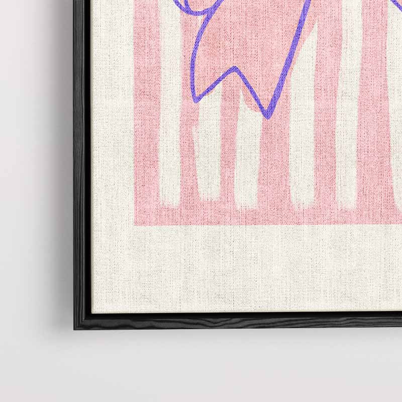 Speelse Strik op Roze Strepen – kunstwerk met zwarte baklijst