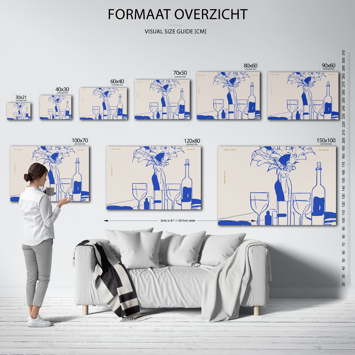 Ontbijttafel met flessen – liggende muurposter voor keuken of eethoek