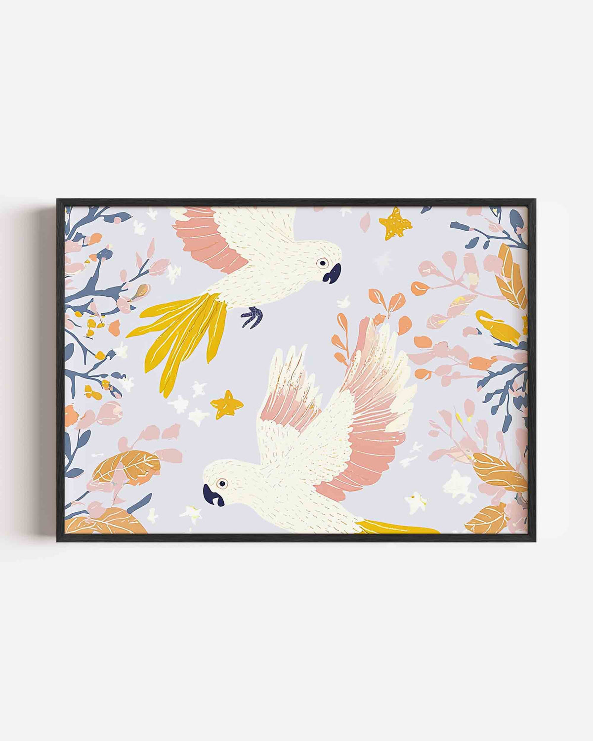 Papegaaien en bladeren – jungle landscape poster als wanddecoratie
