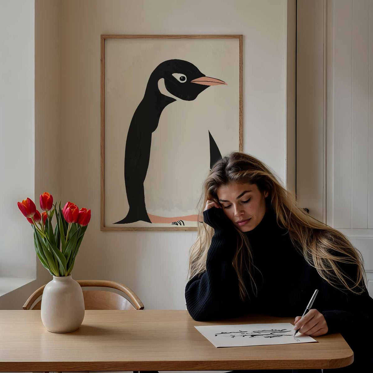 Minimalistische Pinguïn – staande muurposter voor de kinderkamer
