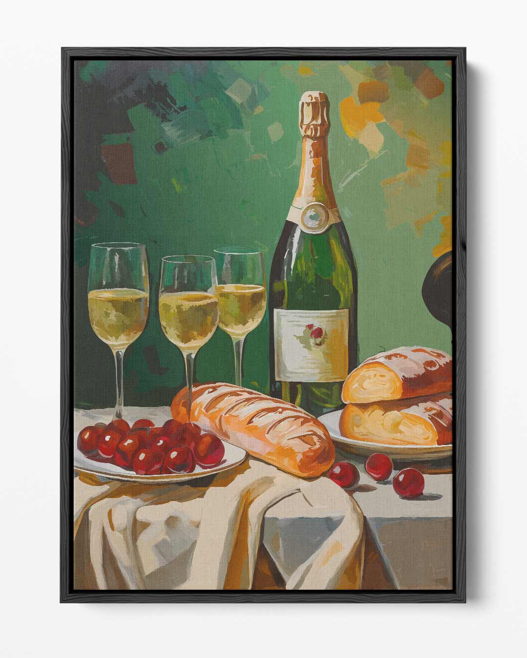 Luxe Stilleven met Champagne en Brood – portret kunstwerk als wanddecoratie