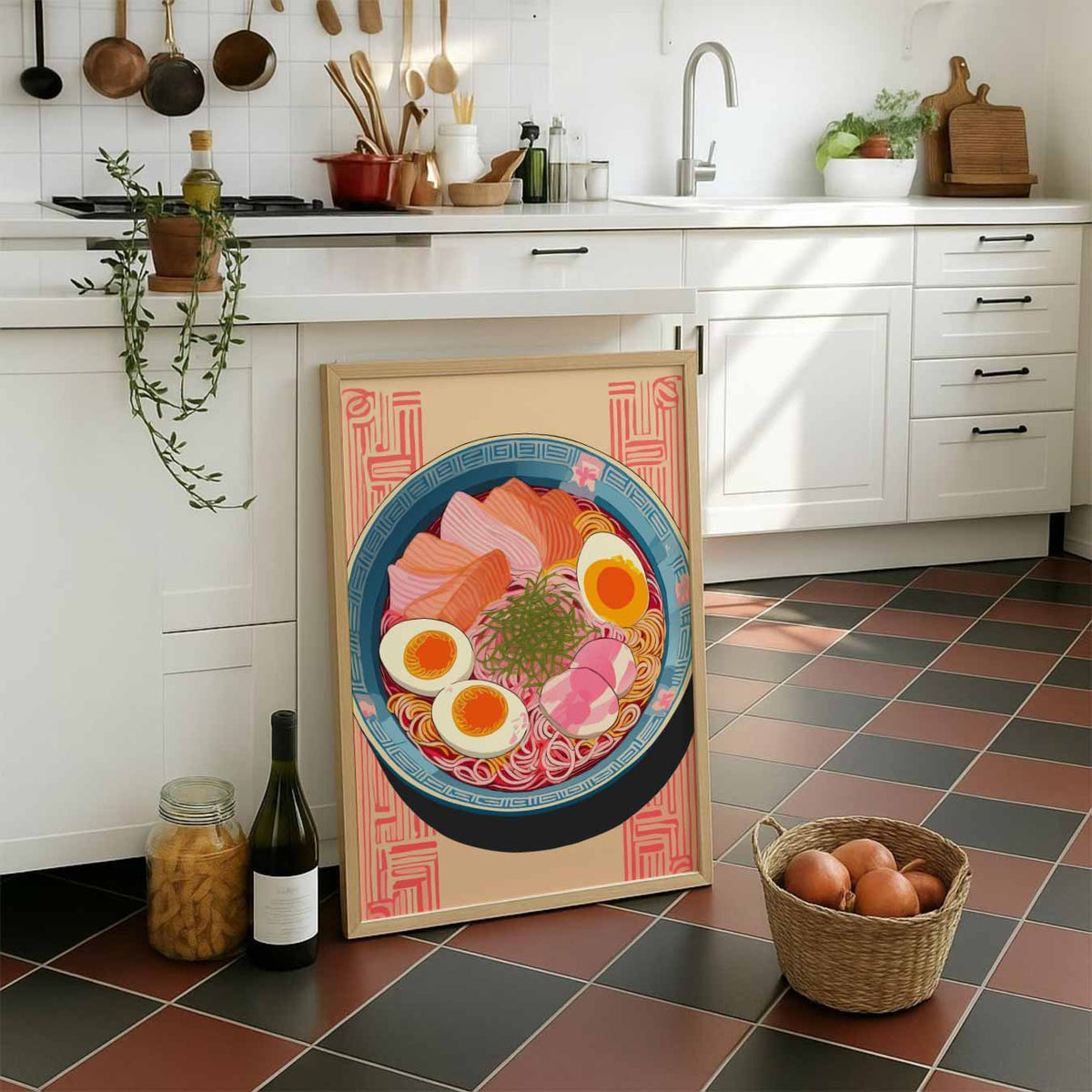 Kleurrijke Ramen – staande muurposter voor keuken of eethoek