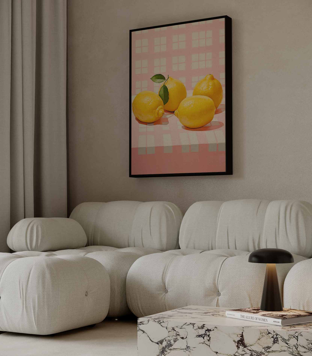 Sprankelende Citroenen op Roze – portret wandkunst van WallArtistic