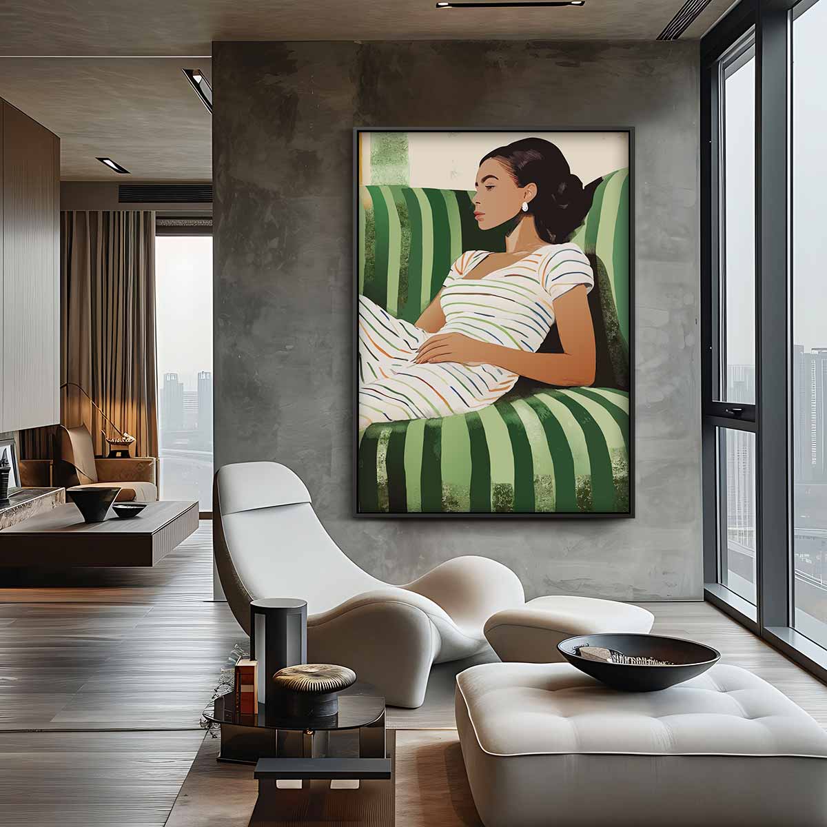 Relax op Groene Strepen – staande wandkunst voor woonkamer of interieur