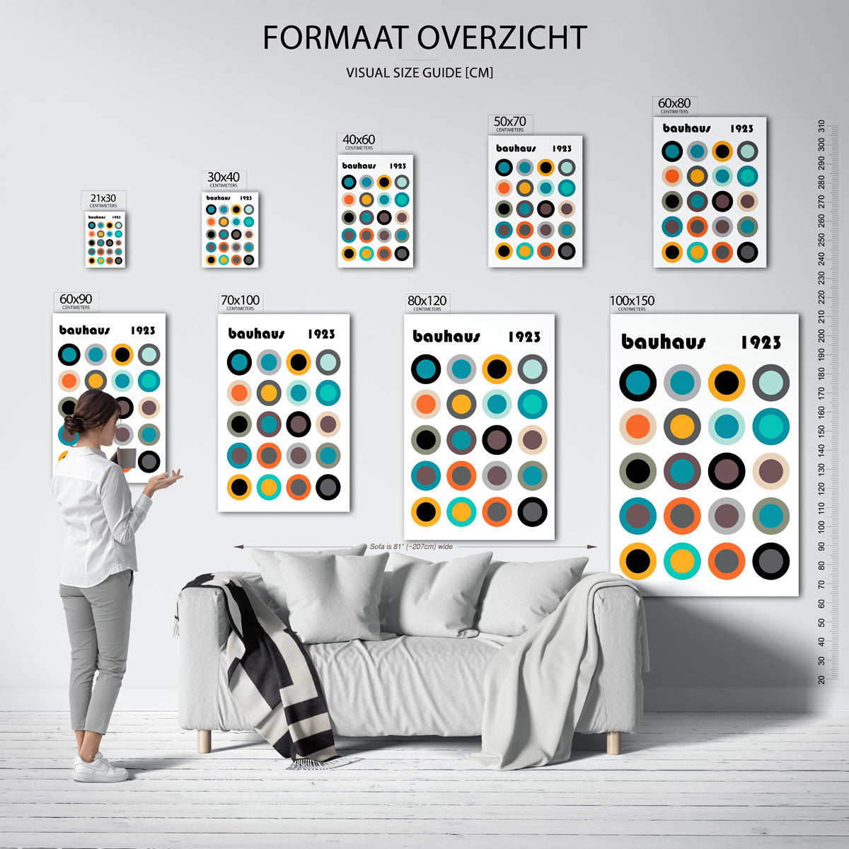 Cirkelritme en kleur – geometrische poster in Bauhaus-stijl van WallArtistic