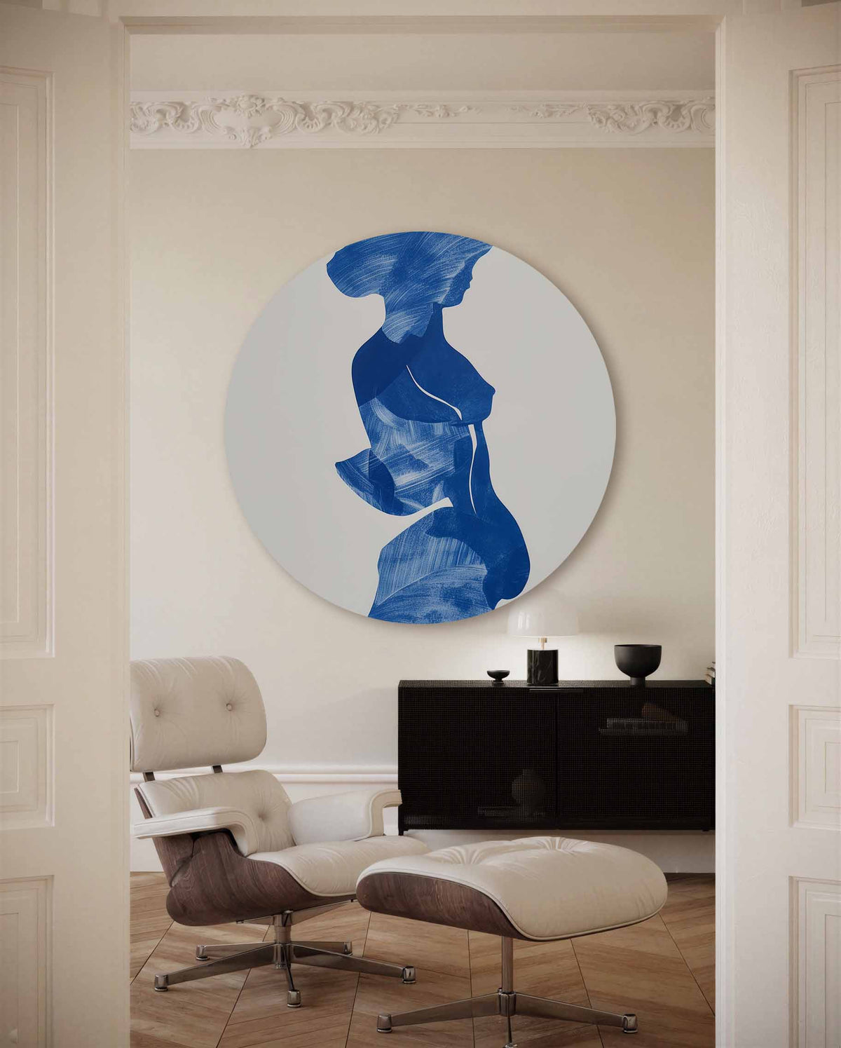 Abstracte figuur – muurcirkel met kleur en vormen voor aan de muur