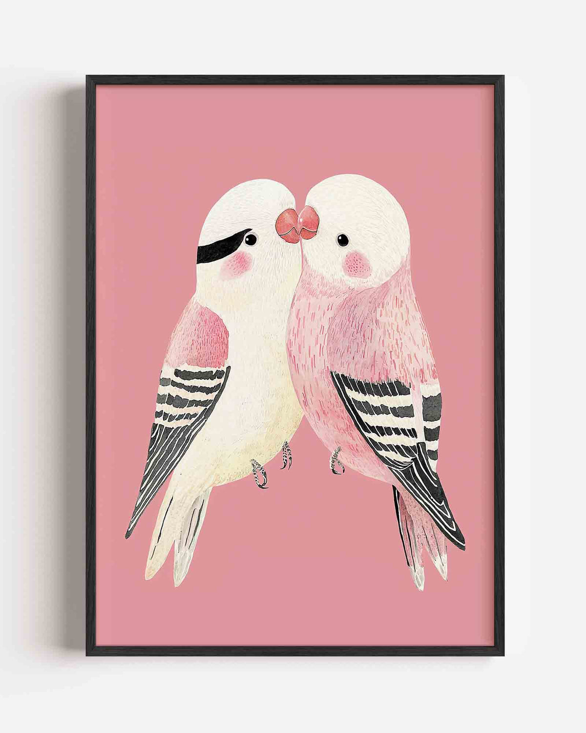 Vogels op roze – dieren portret poster als wanddecoratie