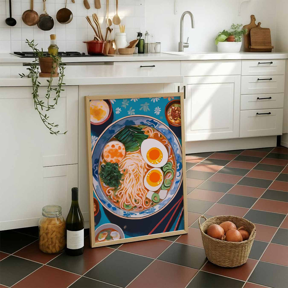 Kleurrijke Ramen – staande muurposter voor keuken of eethoek