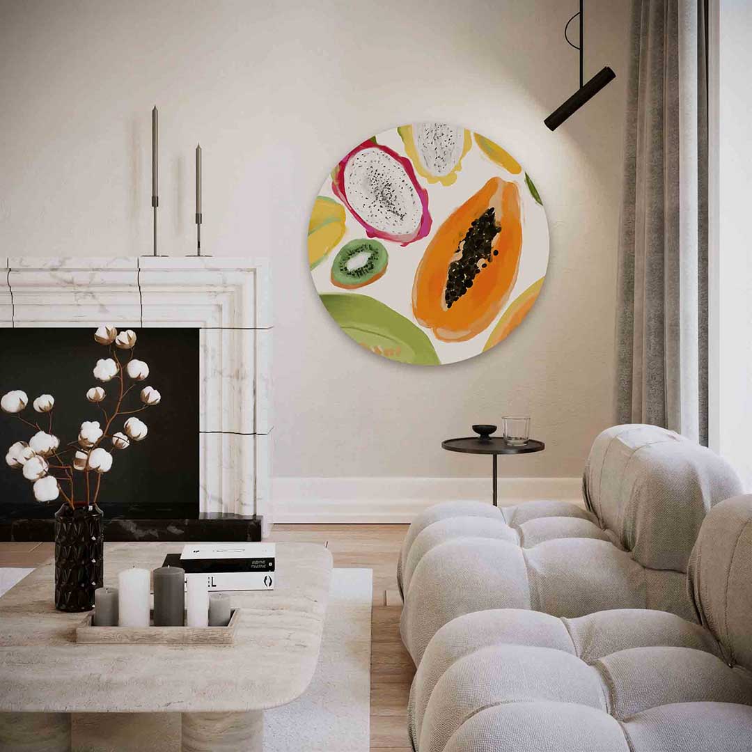 Exotisch fruit – abstracte textuur muurcirkel als wanddecoratie