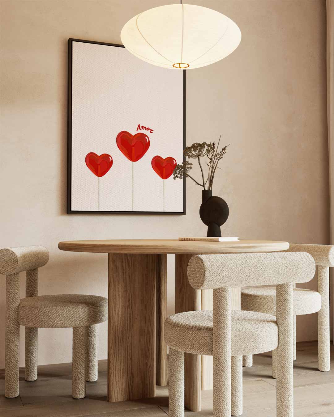 Hartvormige Lollys met Amor Touch – kunstwerk met zwarte baklijst