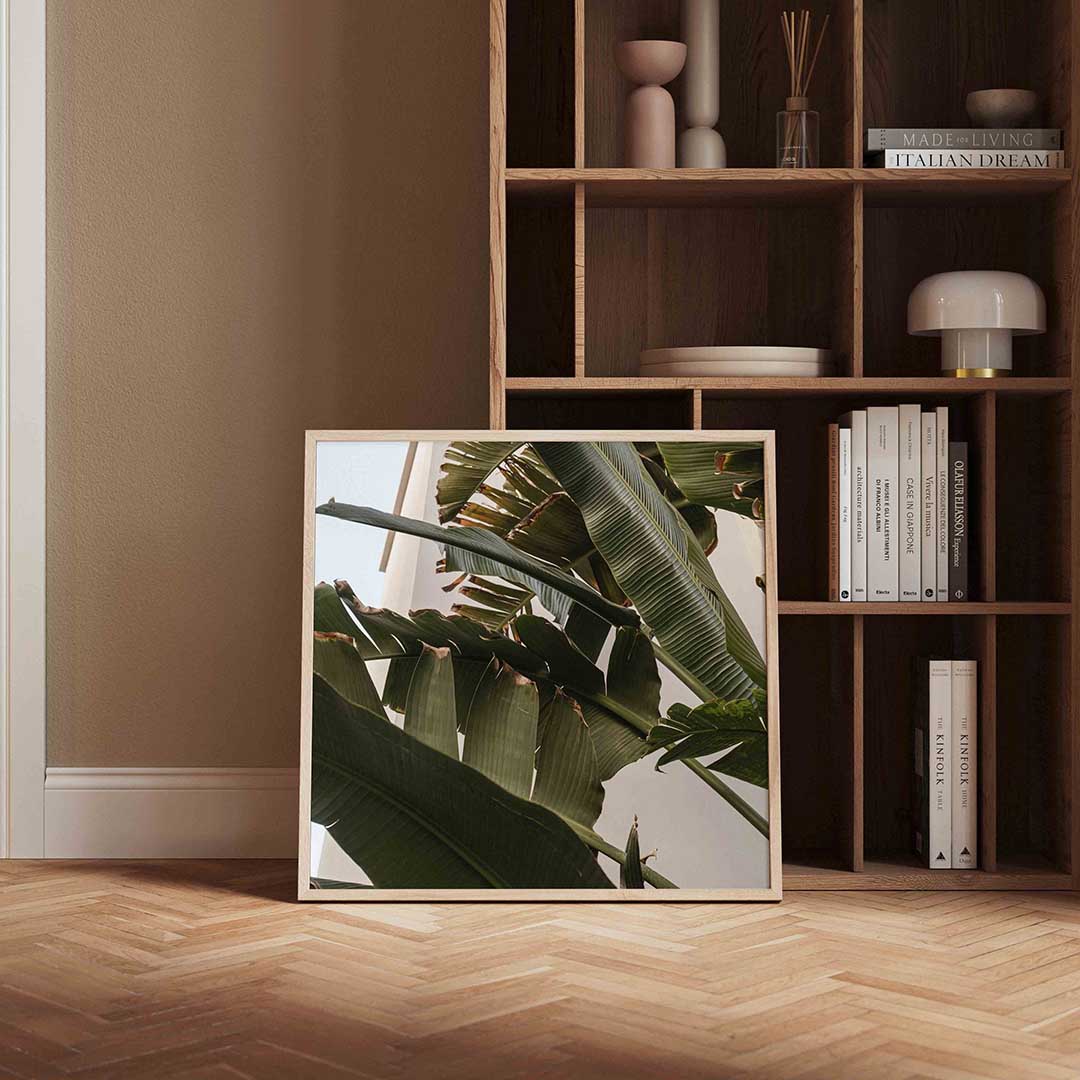 Bananenbladeren – vierkante wanddecoratie met kleur en vorm van WallArtistic