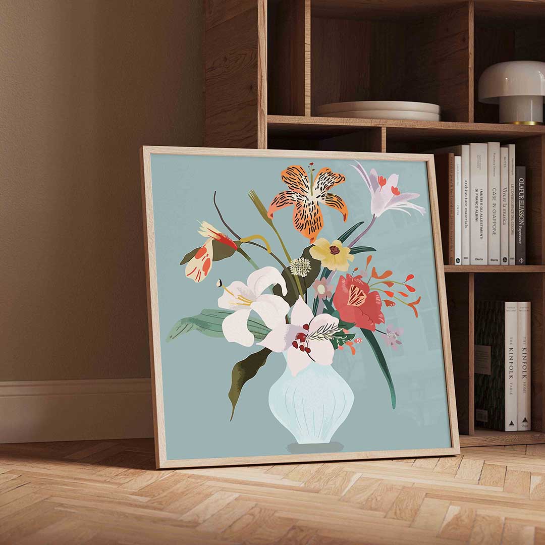 Bloemen in vaas – moderne wandkunst met kleur en vormen als poster