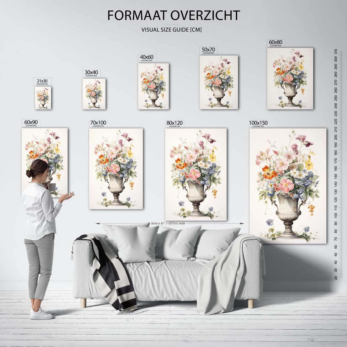 Bloemen in vaas – staande muurposter met botanisch thema