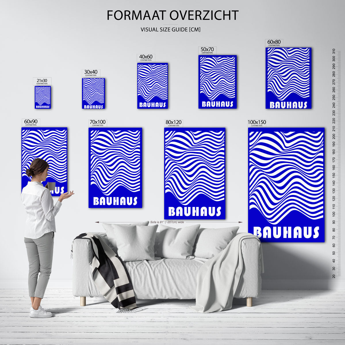 Golvend lijnenspel – geometrische poster in Bauhaus-stijl van WallArtistic