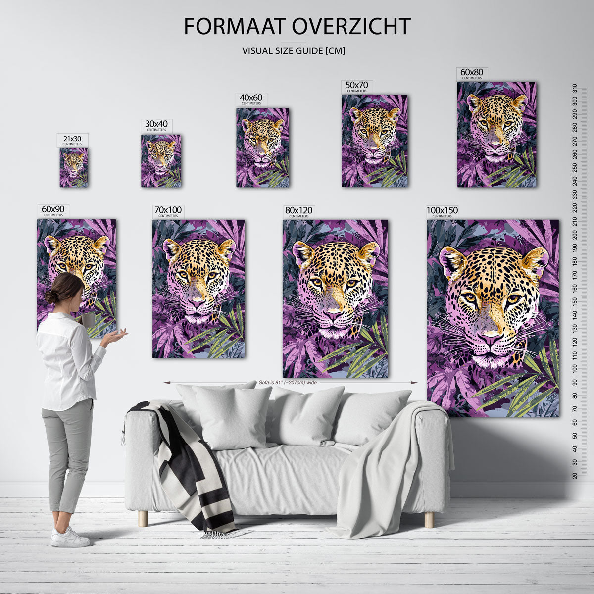 Luipaard in bladeren – staande muurposter met dierenthema