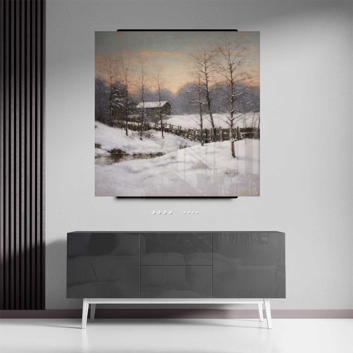 Winterlandschap bij Zonsopgang – plexiglas kunstwerk als wanddecoratie