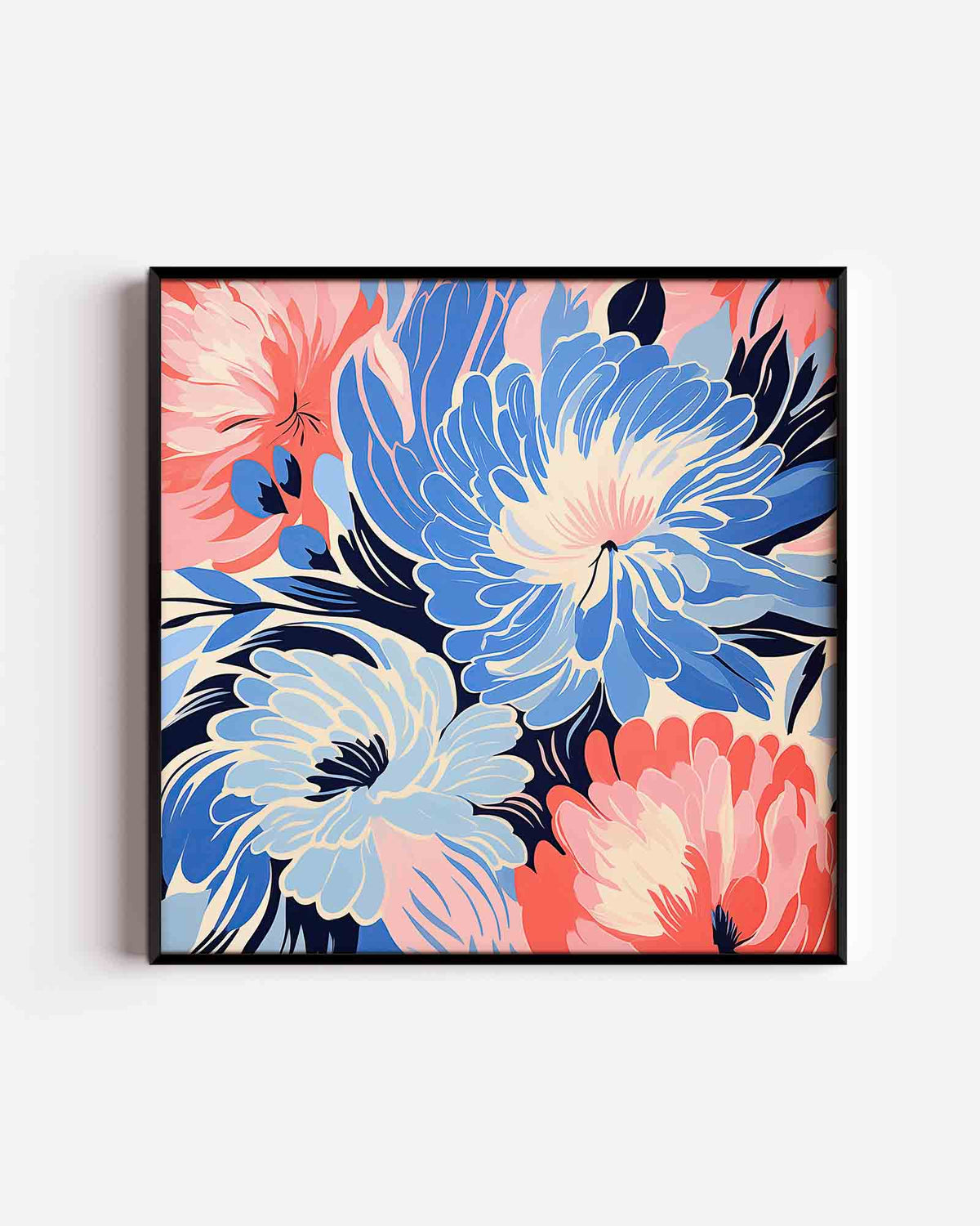 Bloemen in blauw en roze – bloemen vierkante poster als wanddecoratie