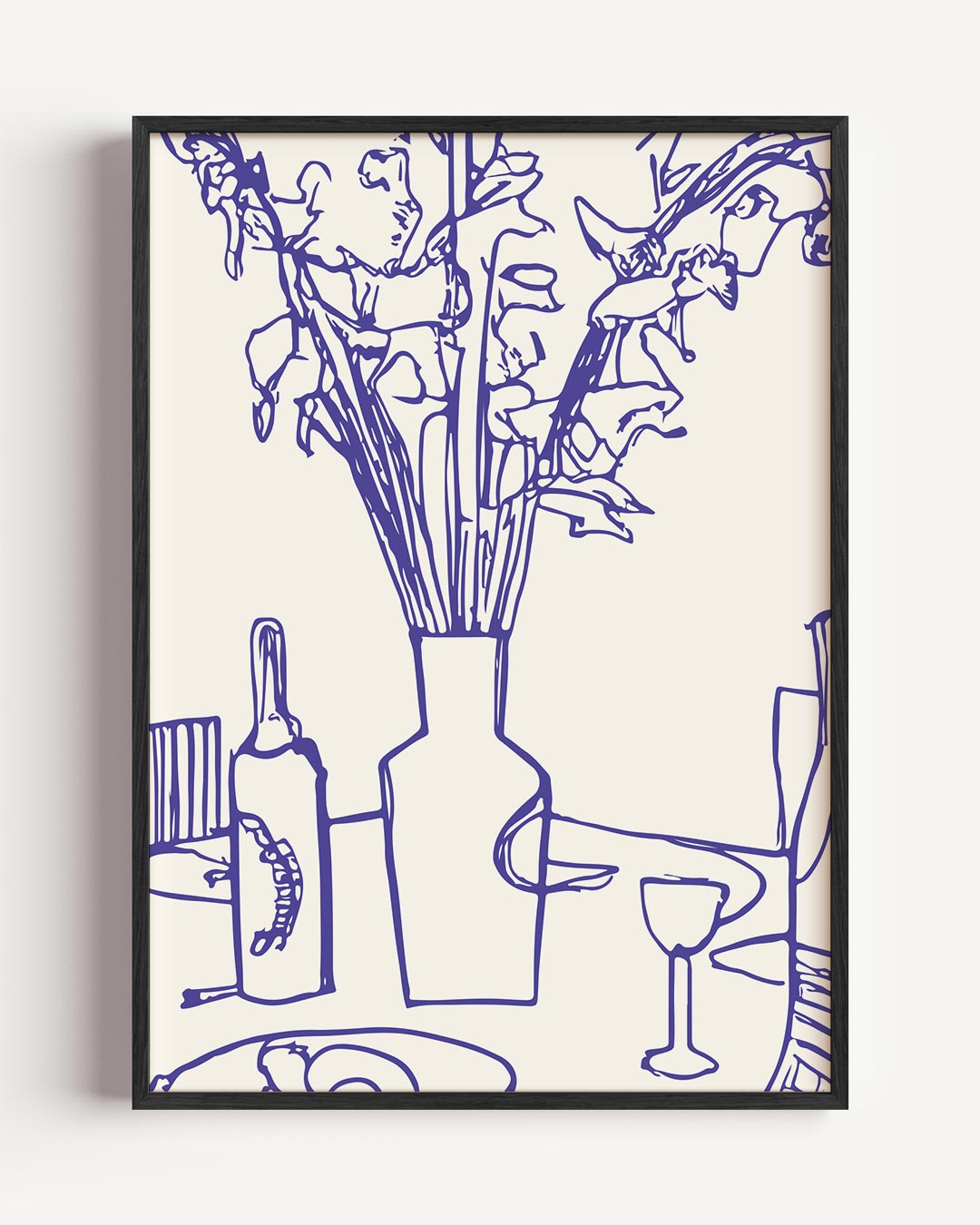 Elegante Paars-blauwe Bloemenposter – keuken portret poster als wanddecoratie