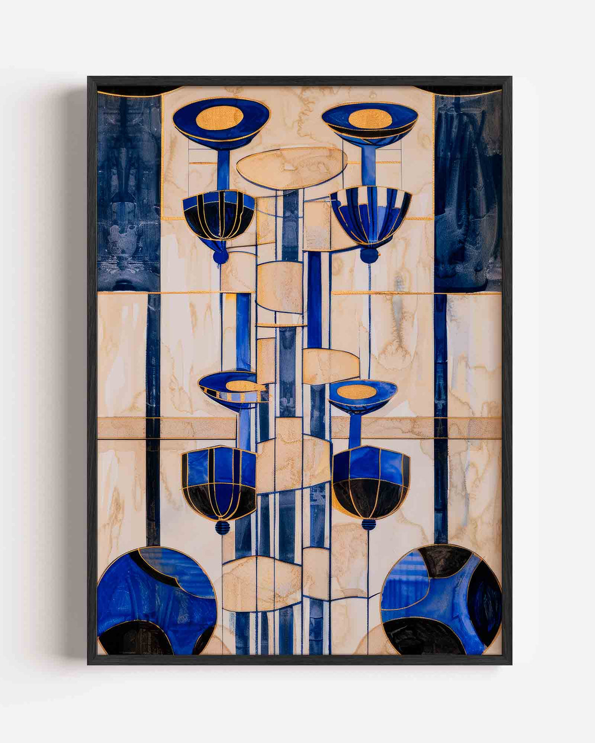 Blauwe geometrische vormen – Kunst & Design poster als staande wanddecoratie