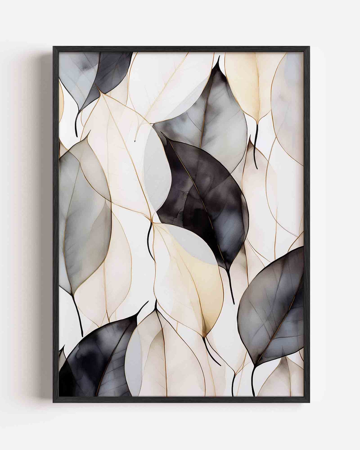 Bladeren in neutrale tinten – zacht abstracte portret poster als wanddecoratie