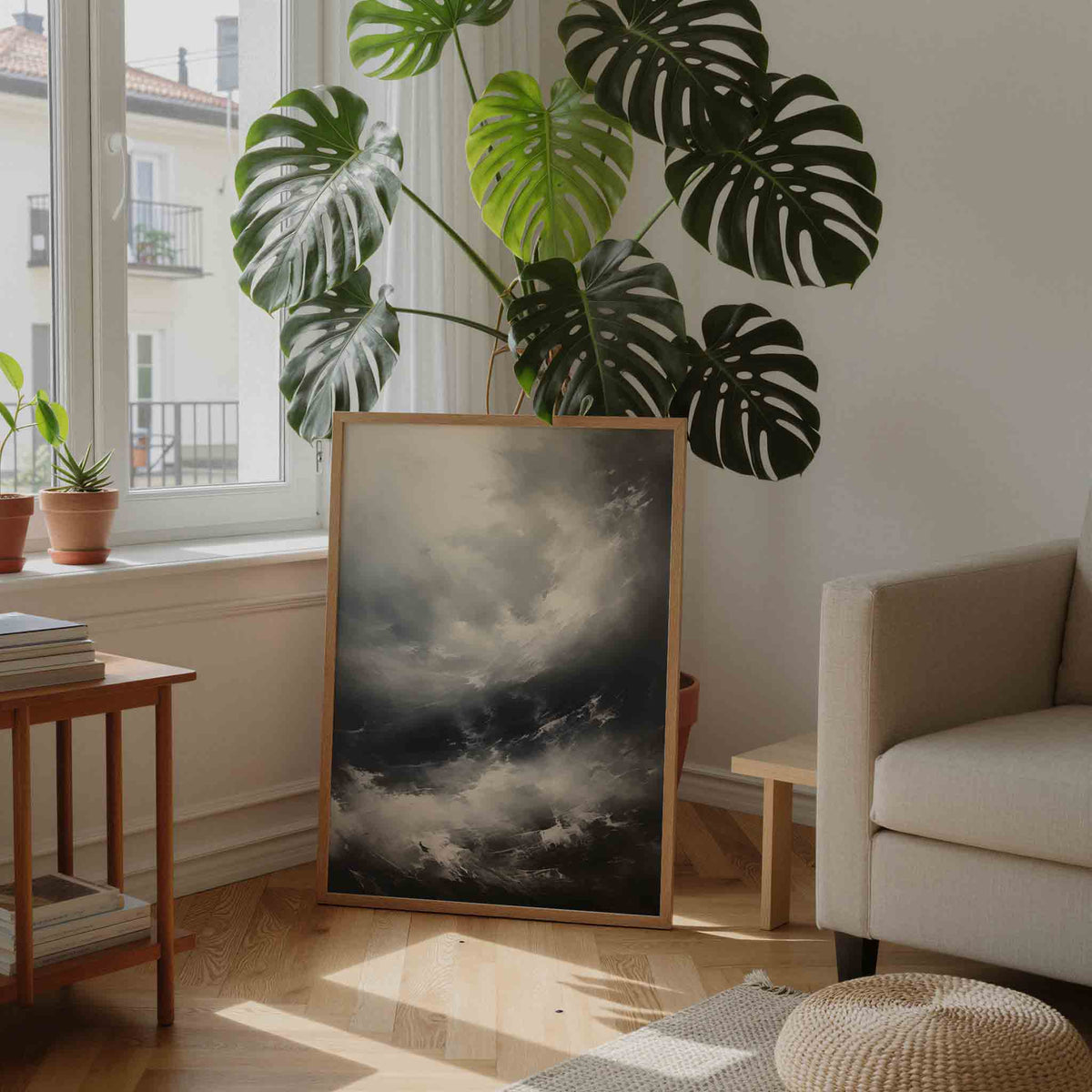 Dramatische wolkenlucht – staande botanische wanddecoratie van WallArtistic