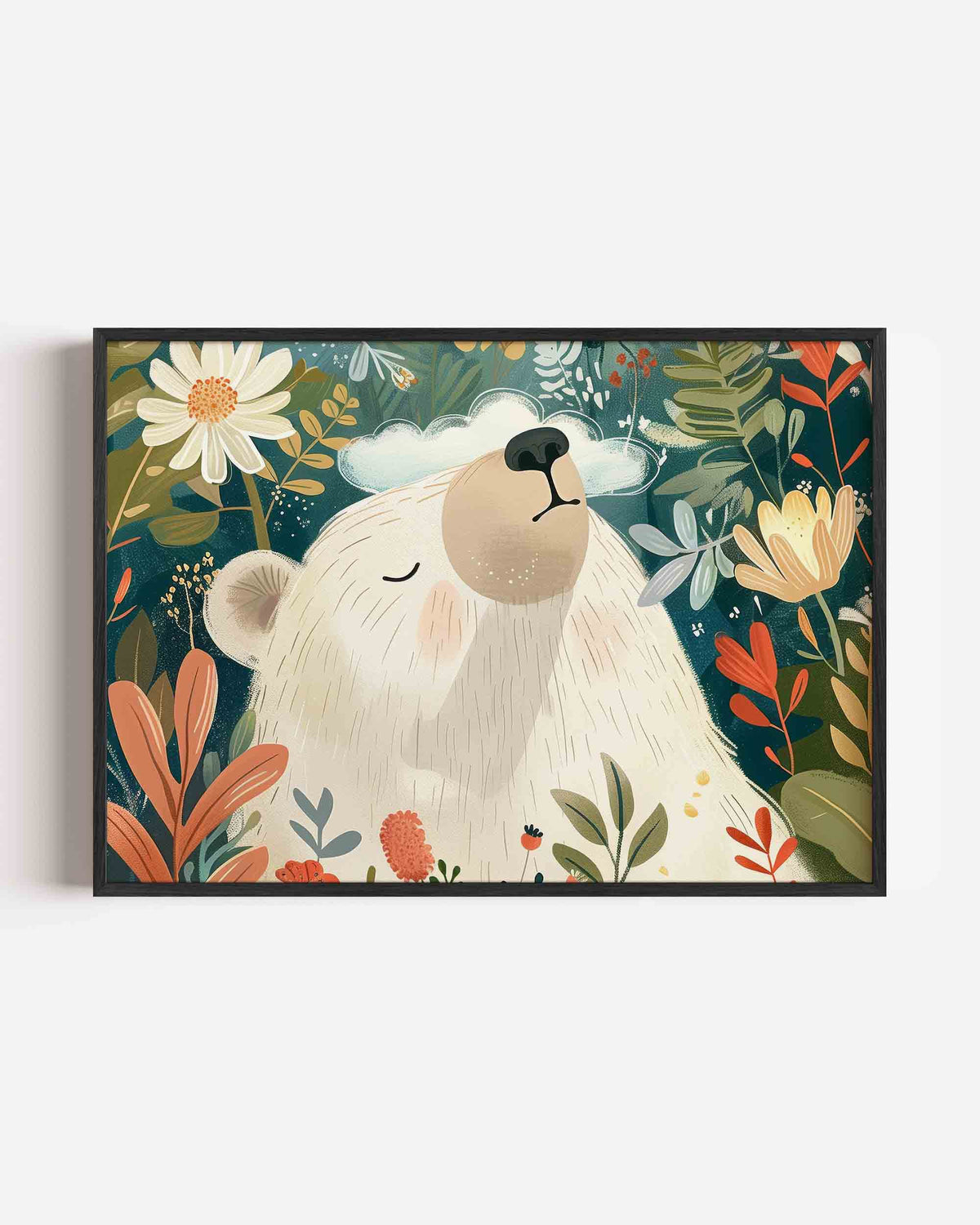 Beer tussen bloemen – landscape kinderposter als wanddecoratie