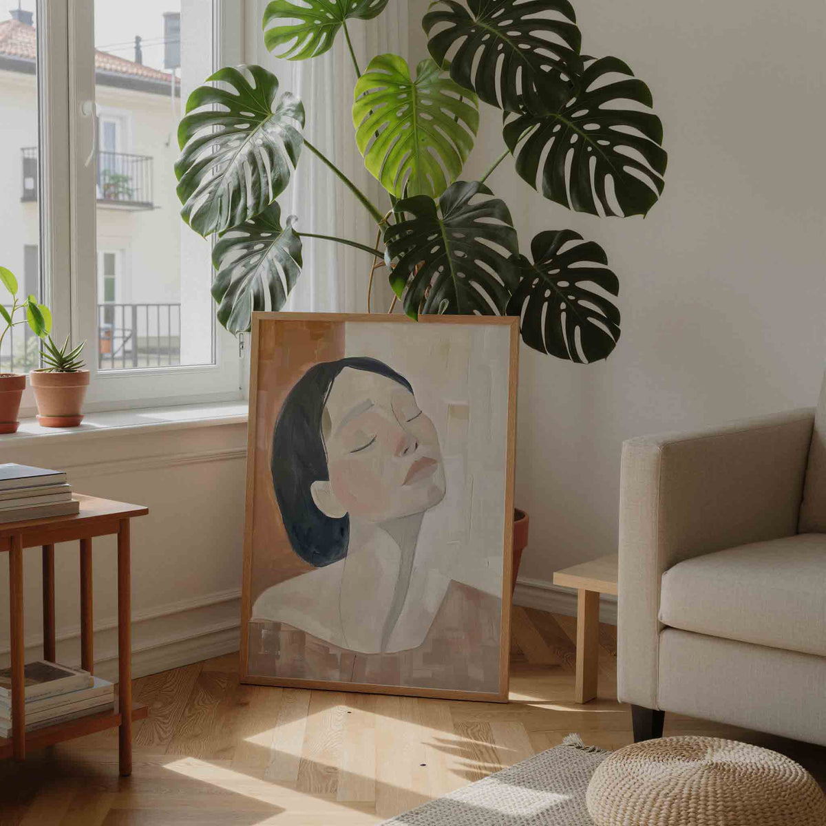 Vrouw met gesloten ogen – moderne illustratie als portret poster