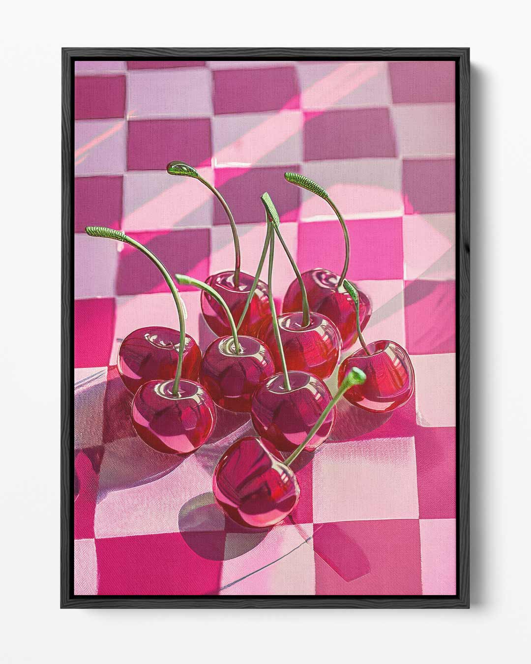 Kersenrood Checkered Delight – portret kunstwerk als wanddecoratie