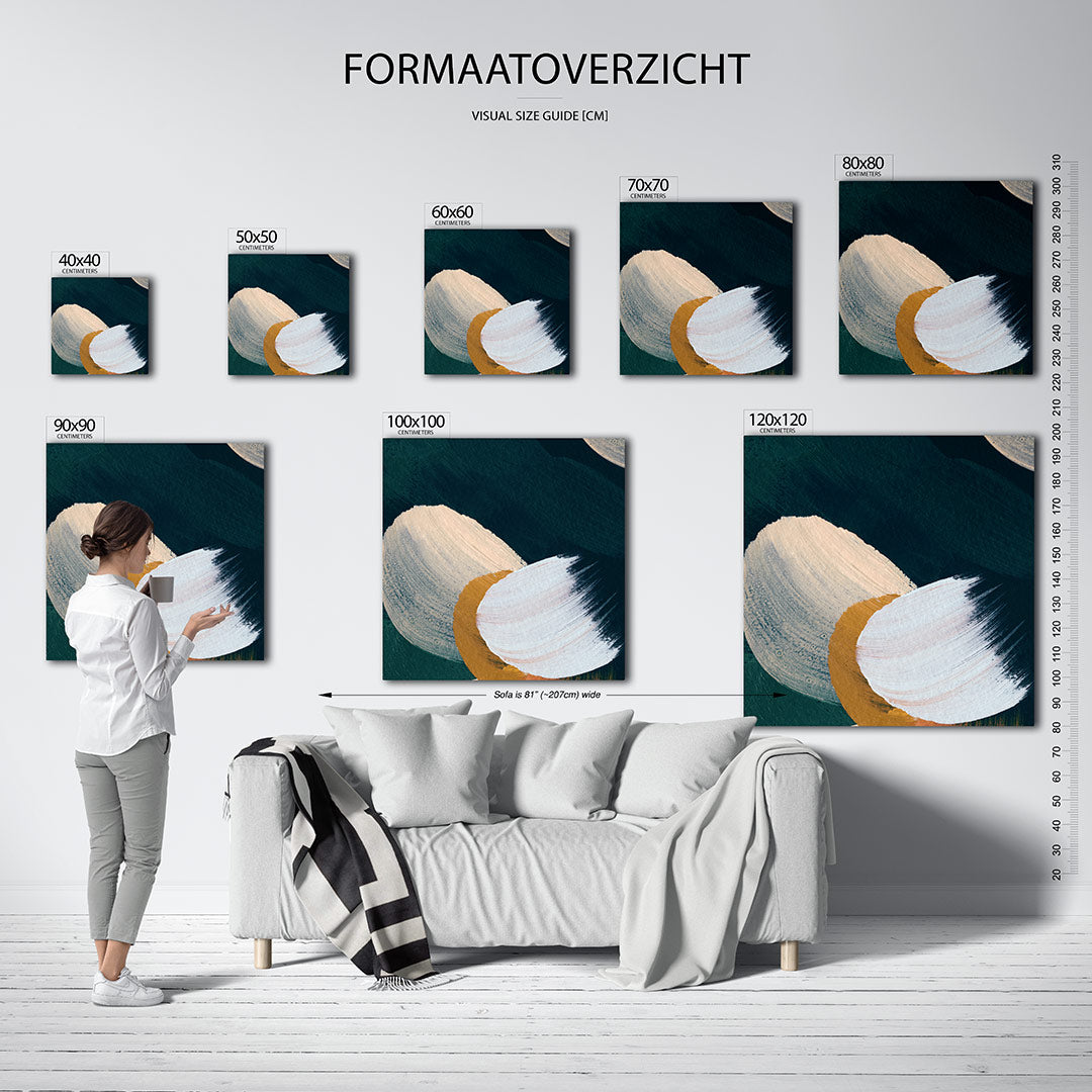 Organische borstelstreken kunstwerk – dit kunstwerk toont vloeiende, overlappende vormen in zachte kleuren. De penseelstreken