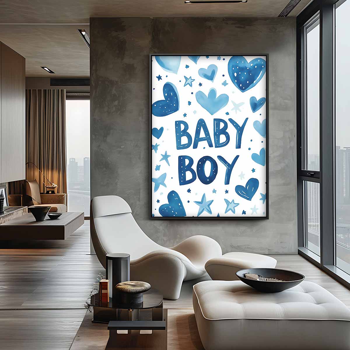 Blauw Hartjeswolk Schilderij – canvas wanddecoratie in portret formaat