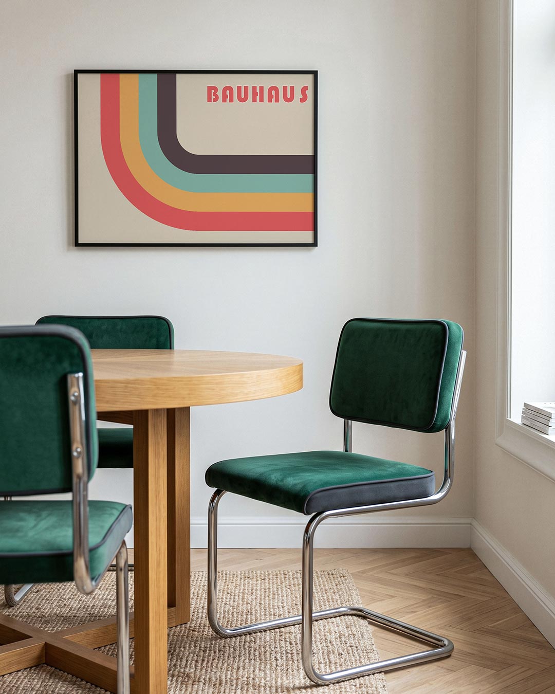 Kleurrijke booglijnen – liggende Bauhaus poster voor aan de muur