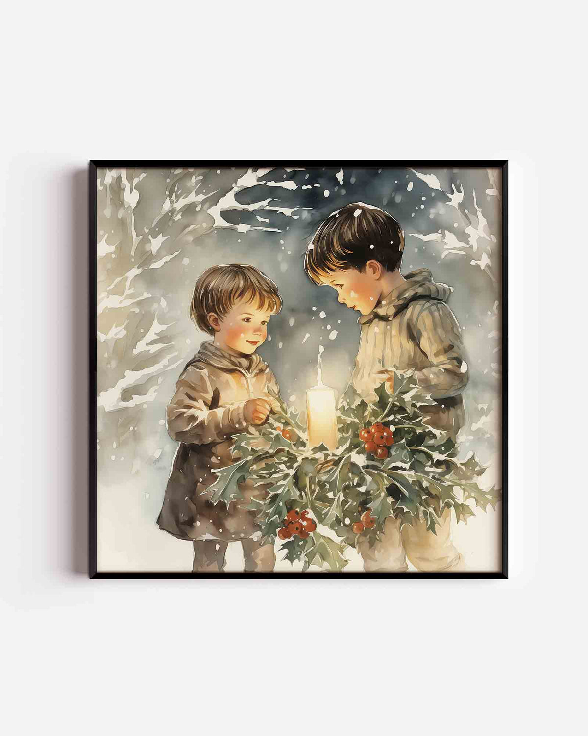 Kinderen met kaars – kerst vierkante poster als wanddecoratie
