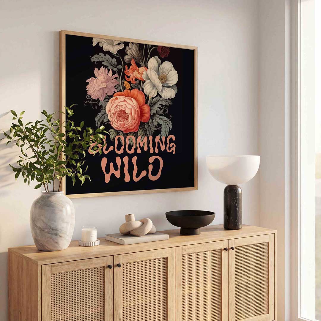 Bloemen en bladeren – bloemen wandkunst als vierkante poster