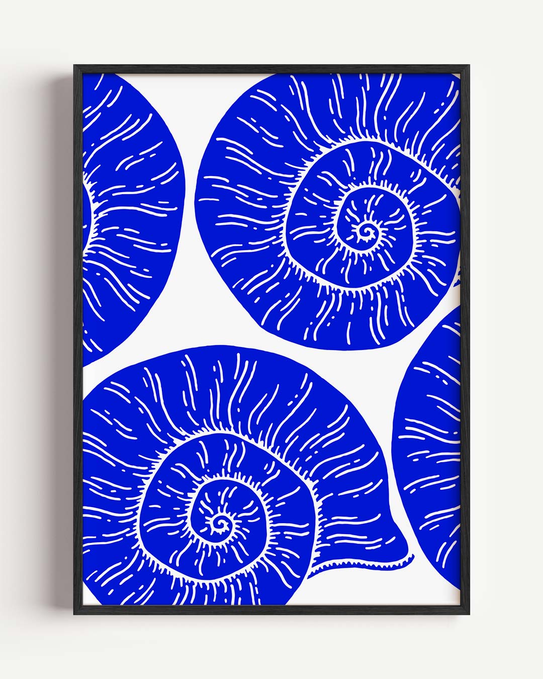 Spiralen in Blauw – zeedieren portret poster als wanddecoratie